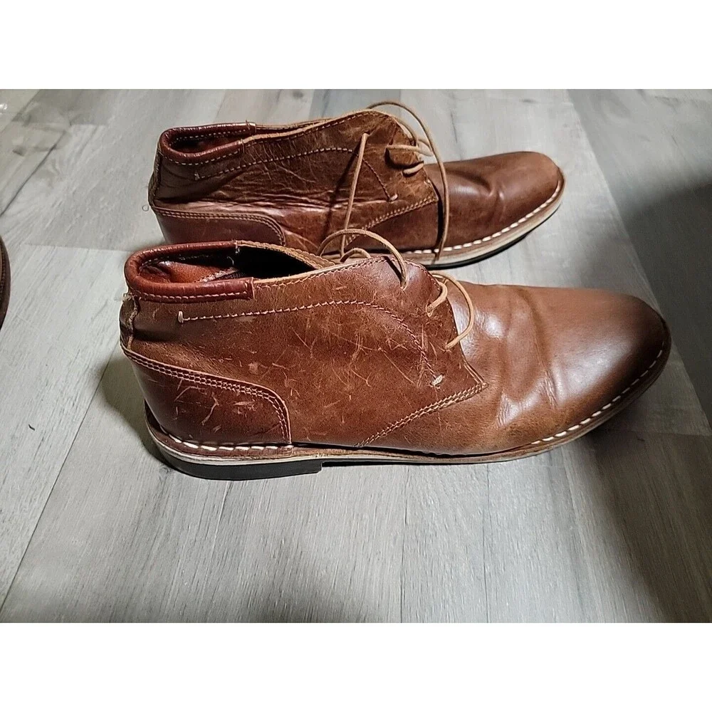 Steve Madden Chukka Boot Mens 10.5 Cognac Leather Shoe Harken 247 Style Dress